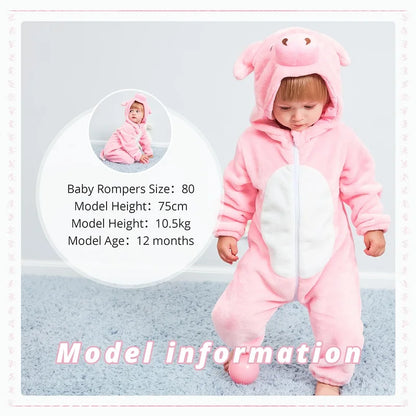 Carnaval Gifts Pink Pig Baby Rompers Autumn Winter Clothes Costume Flannel Hooded Bodysuit Pajamas Jumpsuit for Girls