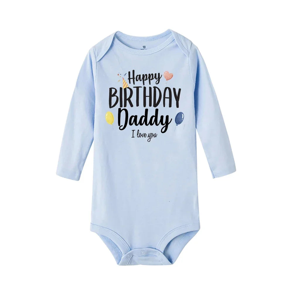 Baby Rompers Happy Birthday to the Dad Print Infant Bodysuit Boys Girls Clothes Daddy Birthday Present Jumpsuit Toddler Outfits