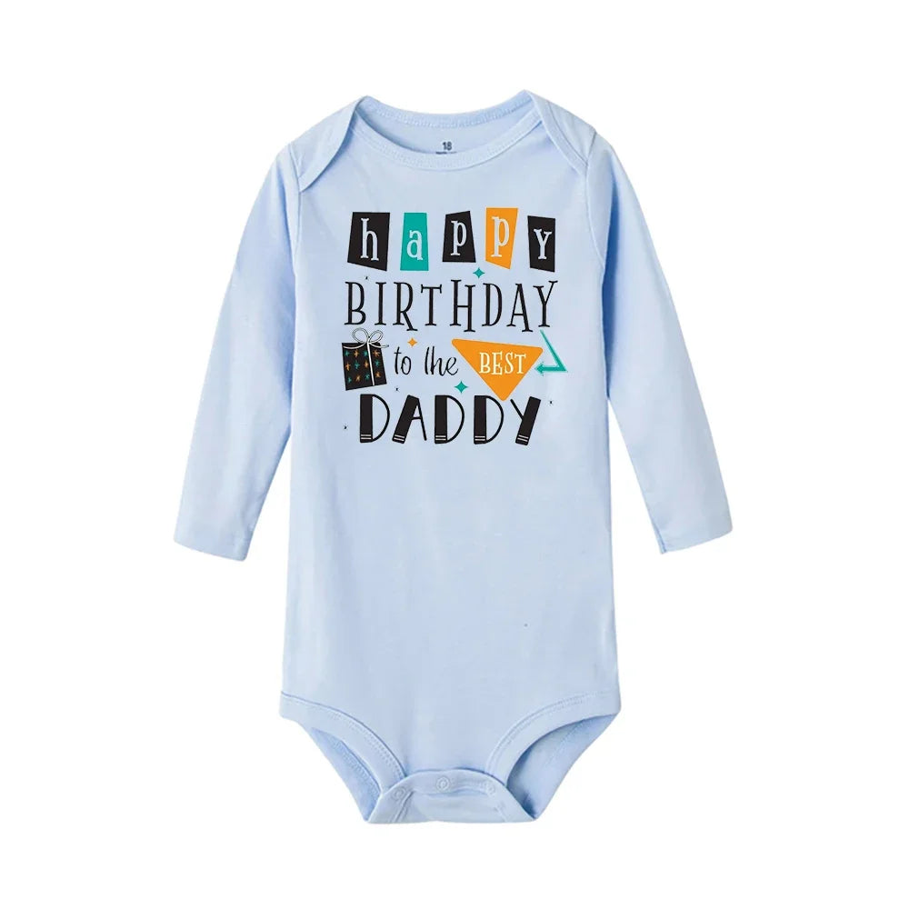 Baby Rompers Happy Birthday to the Dad Print Infant Bodysuit Boys Girls Clothes Daddy Birthday Present Jumpsuit Toddler Outfits