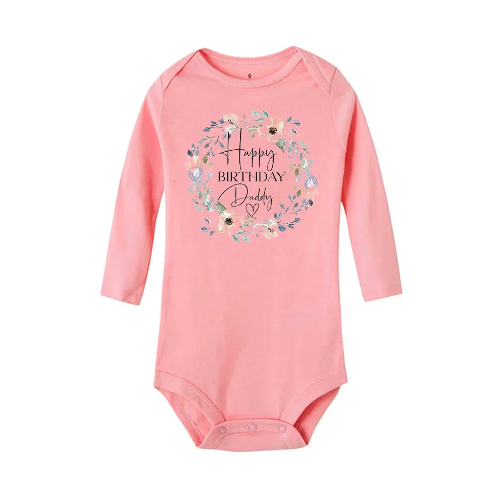 Baby Rompers Happy Birthday to the Dad Print Infant Bodysuit Boys Girls Clothes Daddy Birthday Present Jumpsuit Toddler Outfits