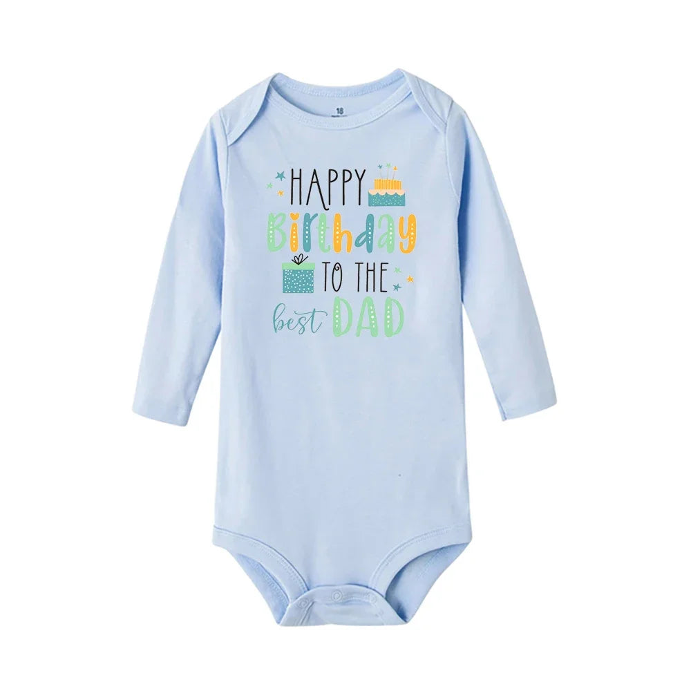 Baby Rompers Happy Birthday to the Dad Print Infant Bodysuit Boys Girls Clothes Daddy Birthday Present Jumpsuit Toddler Outfits