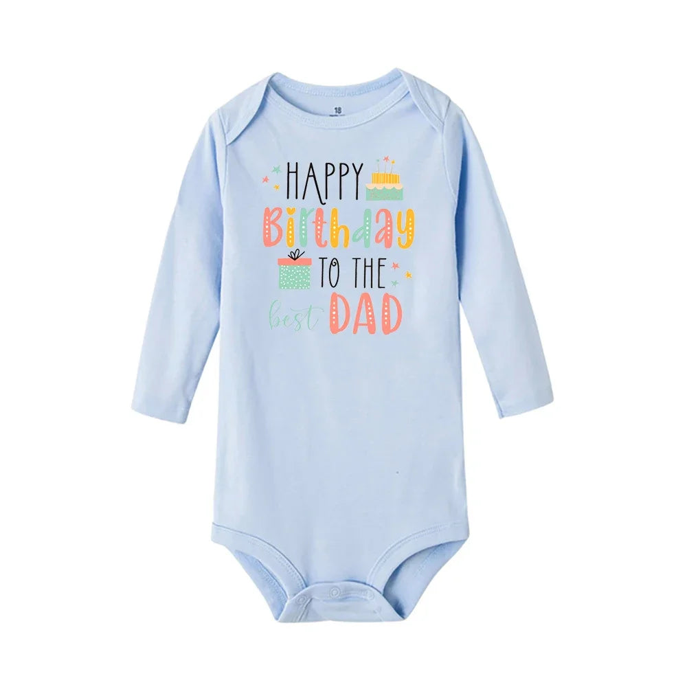Baby Rompers Happy Birthday to the Dad Print Infant Bodysuit Boys Girls Clothes Daddy Birthday Present Jumpsuit Toddler Outfits
