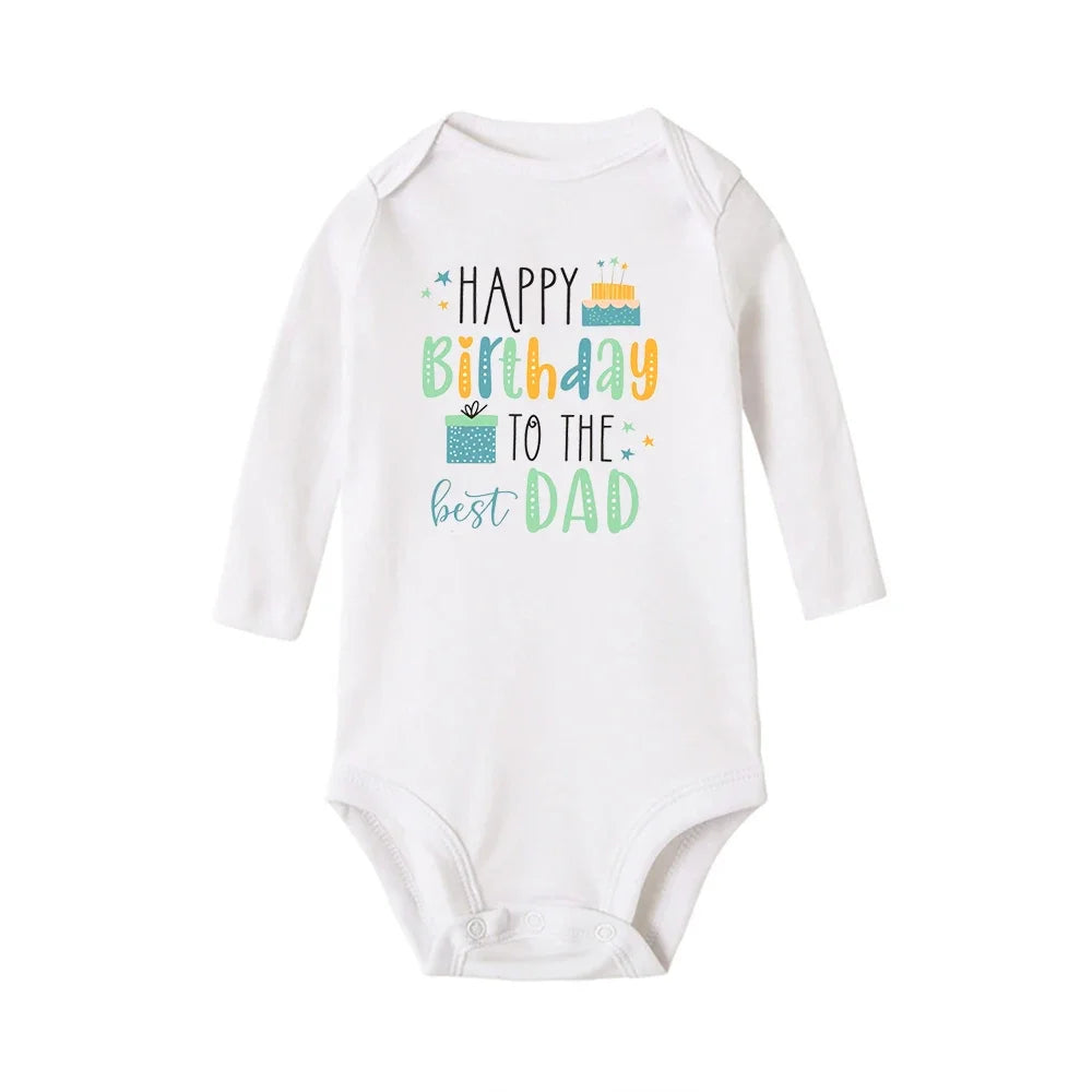 Baby Rompers Happy Birthday to the Dad Print Infant Bodysuit Boys Girls Clothes Daddy Birthday Present Jumpsuit Toddler Outfits