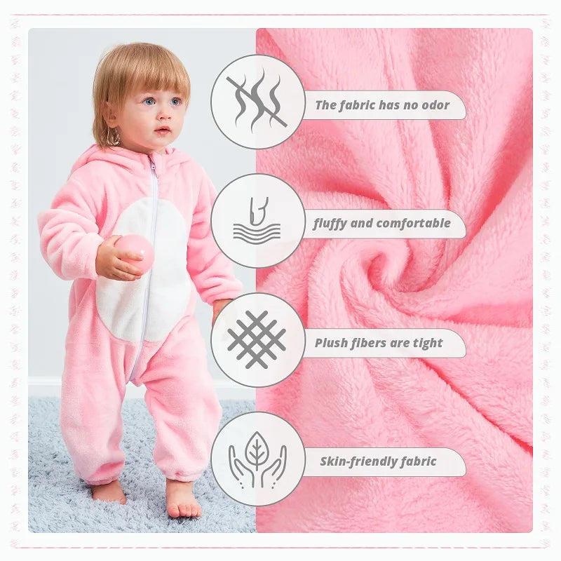 Carnaval Gifts Pink Pig Baby Rompers Autumn Winter Clothes Costume Flannel Hooded Bodysuit Pajamas Jumpsuit for Girls