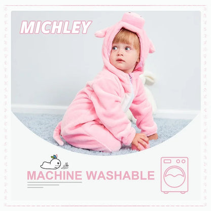 Carnaval Gifts Pink Pig Baby Rompers Autumn Winter Clothes Costume Flannel Hooded Bodysuit Pajamas Jumpsuit for Girls